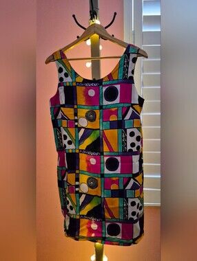 Paul Duffier ,1992,Colorblock Geo Print Midi Dress - Multicolor